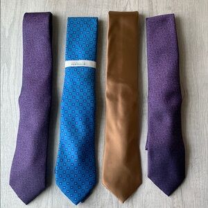 4 Perry Ellis Purple, Gold and Blue Silk Ties Classic Accessories